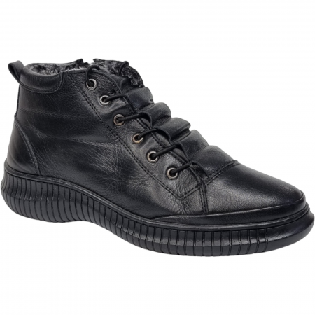 Ghete Casual Pentru Femei - Ghete Damă Casual Din Piele Naturală Neagră 8573