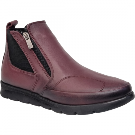 Ghete Casual Pentru Femei - Ghete Damă Casual Din Piele Naturală Bordo 8579