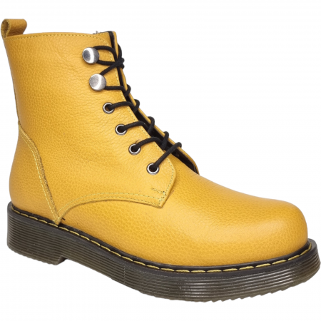 Ghete Casual Pentru Femei - Ghete Damă Casual Din Piele Naturală Galbenă 8580