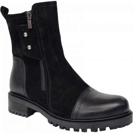 Ghete Casual Pentru Femei - Ghete Damă Casual Din Piele Velur Naturală Neagră 8588