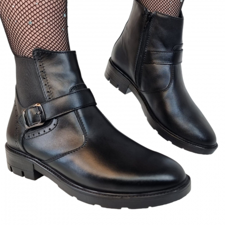 Ghete Casual Pentru Femei - Ghete Damă Casual Din Piele Naturală Neagră 8711