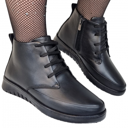 Ghete Casual Pentru Femei - Ghete Damă Casual Din Piele Naturală Neagră 8713