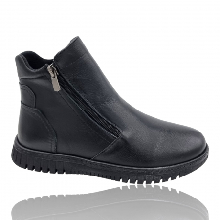 Ghete Casual Pentru Femei - Ghete Damă Casual Din Piele Naturală Negru Box 8723