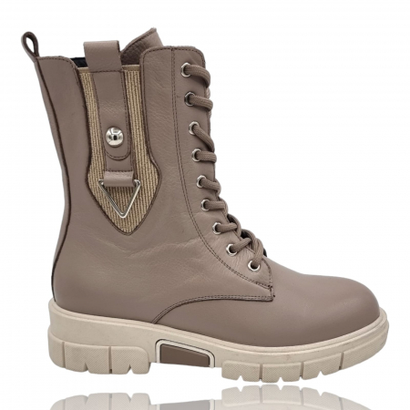 Ghete Casual Pentru Femei - Ghete Damă Casual Din Piele Naturală Bej 8735