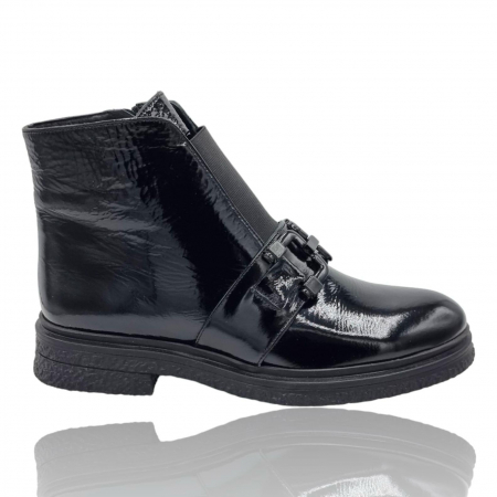Ghete Casual Pentru Femei - Ghete Damă Casual Din Piele Naturală Neagră Lac 8739
