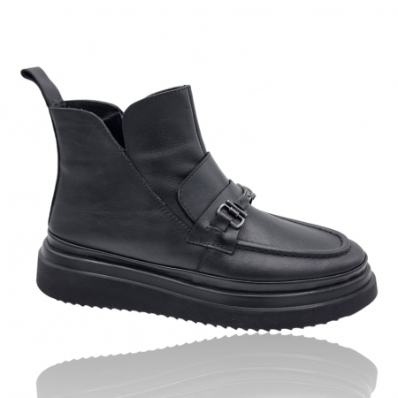 Ghete Casual Pentru Femei - Ghete Damă Casual Din Piele Naturală Neagră 8743