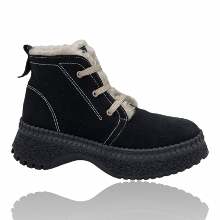 Ghete Casual Pentru Femei - Ghete Damă Casual Din Piele Naturală Neagră Vel 30323