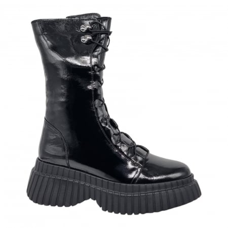 Ghete Casual Pentru Femei - Ghete Damă Casual Din Piele Naturală Neagră 8779