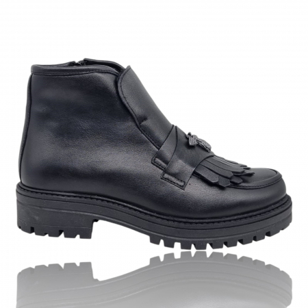 Ghete Casual Pentru Femei - Ghete Damă Casual Din Piele Naturală Neagră 8783
