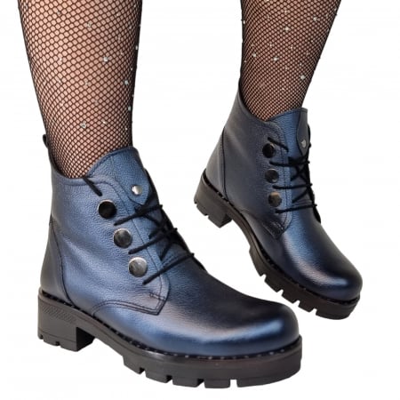 Ghete Casual Pentru Femei - Ghete Damă Casual Din Piele Naturală Blue 8514
