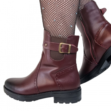 Ghete Casual Pentru Femei - Ghete Damă Casual Din Piele Naturală Bordo 8533
