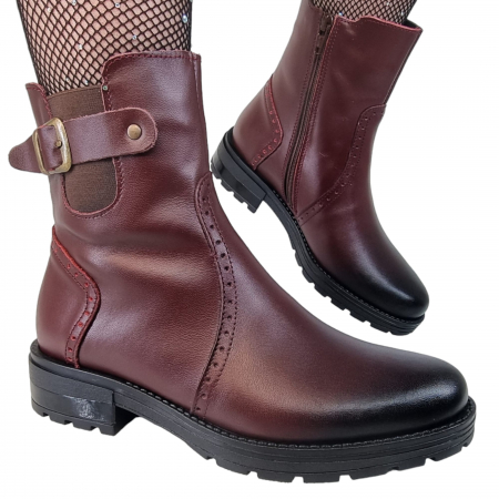 Ghete Casual Pentru Femei - Ghete Damă Casual Din Piele Naturală Bordo 8533