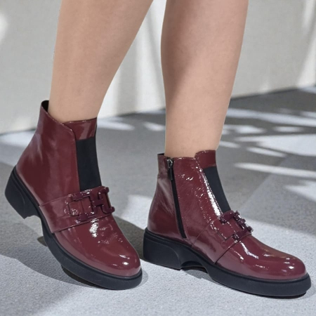 Ghete Damă Casual Din Piele Naturală Bordo Lac  30426 [6]