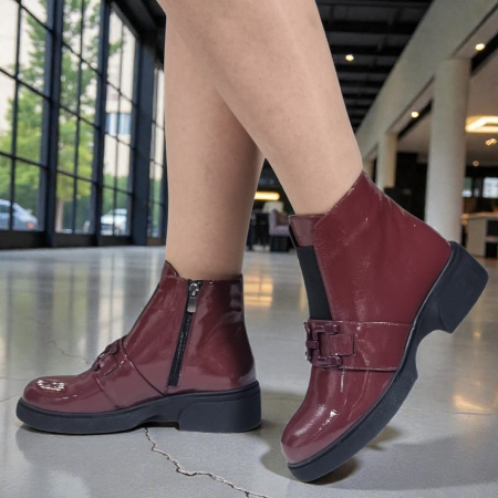Ghete Damă Casual Din Piele Naturală Bordo Lac  30426 [2]