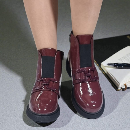 Ghete Damă Casual Din Piele Naturală Bordo Lac  30426 [1]