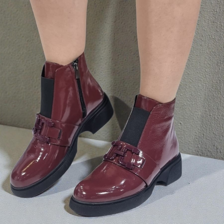 Ghete Damă Casual Din Piele Naturală Bordo Lac  30426 [3]