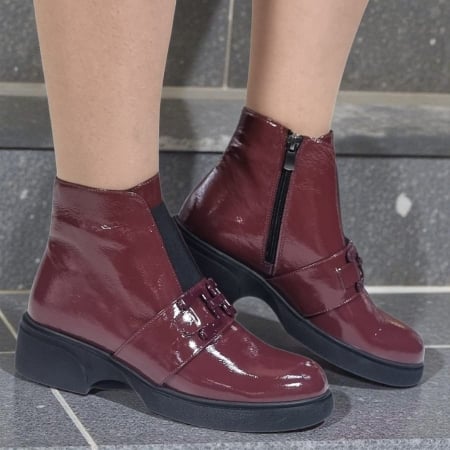 Femei - Ghete Damă Casual Din Piele Naturală Bordo Lac  30426