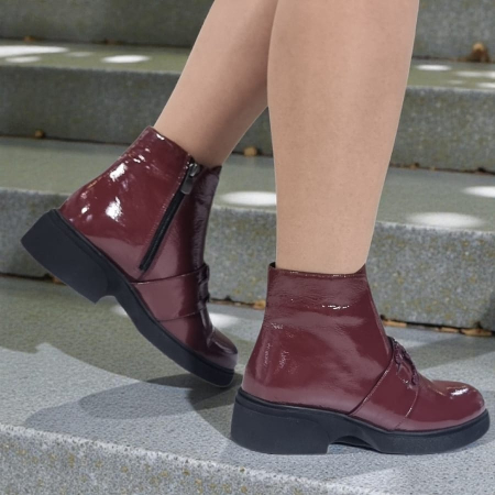 Ghete Damă Casual Din Piele Naturală Bordo Lac  30426 [5]