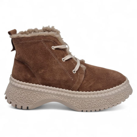 Ghete Casual Pentru Femei - Ghete Damă Casual Din Piele Naturală Maro Vel 30327