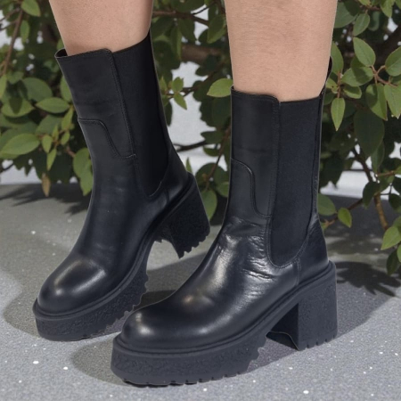 Femei - Ghete Damă Casual Din Piele Naturală Neagră 30408