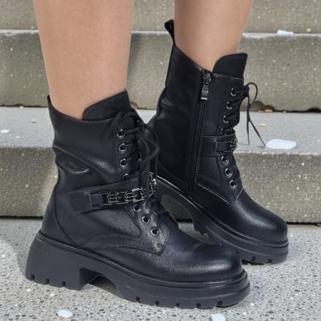 Femei - Ghete Damă Casual Din Piele Naturală Neagră 30425