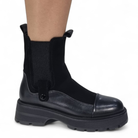 Ghete Casual Pentru Femei - Ghete Damă Casual Din Piele Naturală Neagră 30439