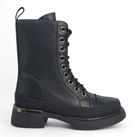 Ghete Casual Pentru Femei - Ghete Damă Casual Din Piele Naturală Neagră 30440