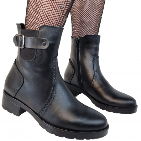 Ghete Casual Pentru Femei - Ghete Damă Casual Din Piele Naturală Neagră 8532