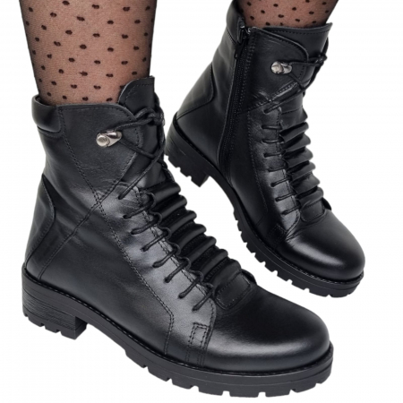 Ghete ,Botine ,Cizme - Ghete Damă Casual Din Piele Naturală Neagră 8536
