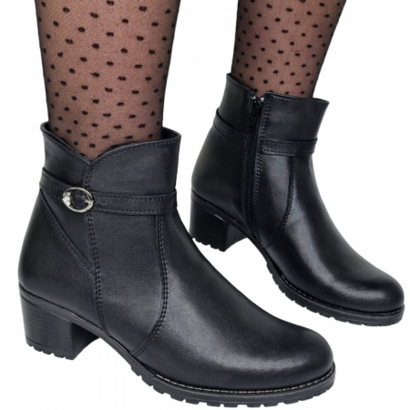 Ghete Casual Pentru Femei - Ghete Damă Casual Din Piele Naturală Neagră 8595