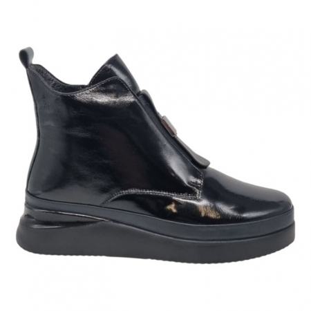 Ghete Casual Pentru Femei - Ghete Damă Casual Din Piele Naturală Neagră Lac 8776