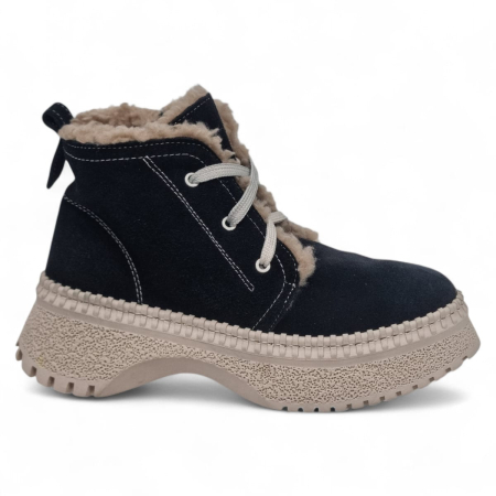 Ghete Casual Pentru Femei - Ghete Damă Casual Din Piele Naturală Neagră Vel 30369