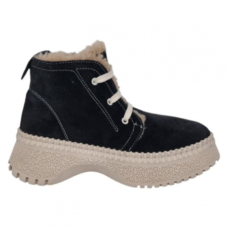 Ghete Casual Pentru Femei - Ghete Damă Casual Din Piele Naturală Neagră Vel 8774