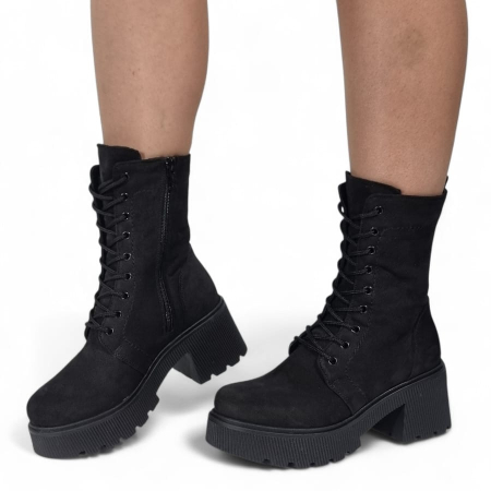 Ghete Damă Casual Din Piele Naturală Neagră Velur 30333 [8]