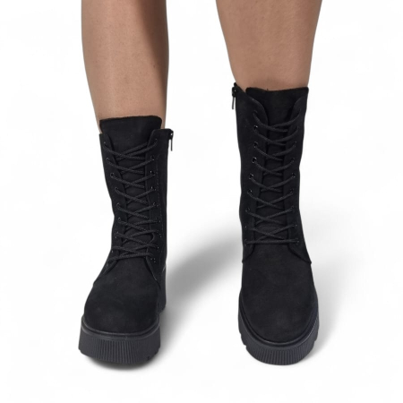 Ghete Damă Casual Din Piele Naturală Neagră Velur 30333 [7]