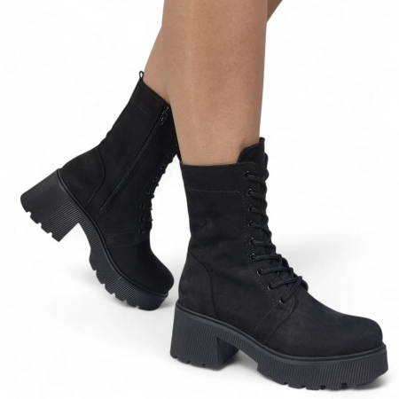 Ghete Damă Casual Din Piele Naturală Neagră Velur 30333 [10]