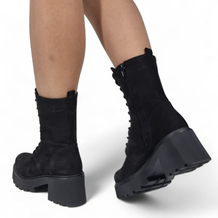 Ghete Damă Casual Din Piele Naturală Neagră Velur 30333 [9]