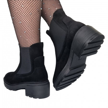 Ghete Damă Casual Din Piele Naturală Neagră Velur 8515 [1]