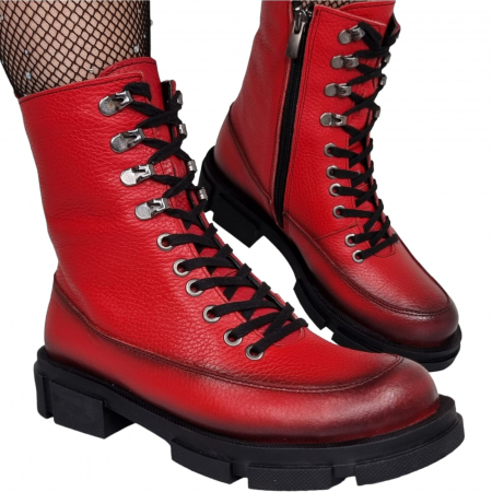 Ghete Casual Pentru Femei - Ghete Damă Casual Din Piele Naturală Roșie 8567