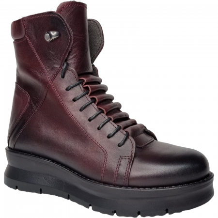 Ghete Casual Pentru Femei - Ghete Damă Casual Din Piele Naturală Bordo 8546