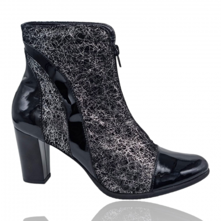 Ghete Elegante Pentru Femei - Ghete Damă Elegante Din Piele Naturală Neagră Gri 9615