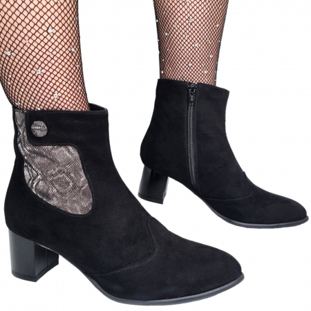 Ghete Elegante Pentru Femei - Ghete Damă Elegante Din Piele Naturală Negru Gri Vel 9569