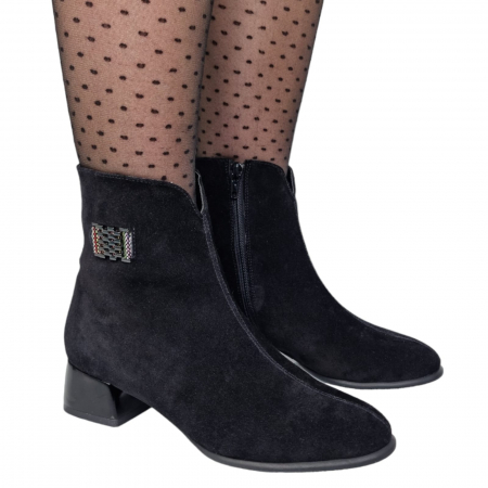 Ghete Damă Elegante Din Piele Naturală Neagră Velur 9572 [4]