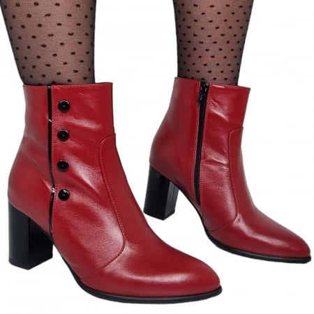 Ghete Elegante Pentru Femei - Ghete Damă Elegante Din Piele Naturală Rosie 9514