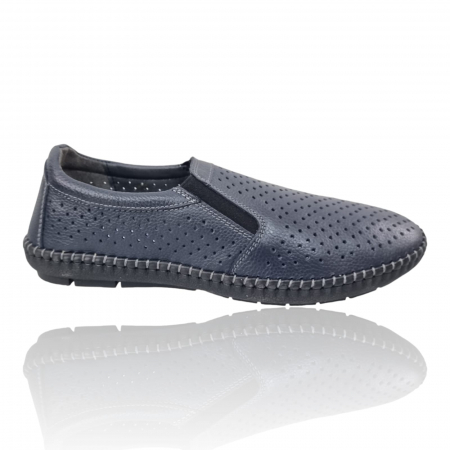 Pantofi Perforati Pentru Barbati - Pantofi Bărbați Din Piele Naturală Perforată Blue 335