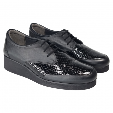 Pantofi Damă Casual Confort Din Piele Lăcuită Neagră 5019 [3]