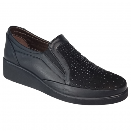 Pantofi Casual Pentru Femei - Pantofi Damă Casual Confort Din Piele Naturală Neagră 25124