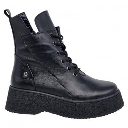 Ghete Casual Pentru Femei - Ghete Damă Casual Din Piele Naturală Neagră 8766