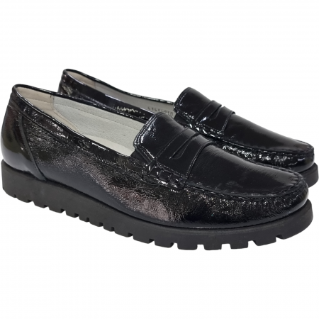 Femei - Pantofi Damă Casual Confort Din Piele Naturală Lăcuită Neagră 5061