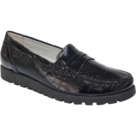 Pantofi Damă Casual Confort Din Piele Naturală Lăcuită Neagră 5061 [2]